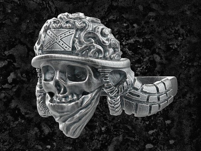 Ring-biker silver ring with skull 3D print model