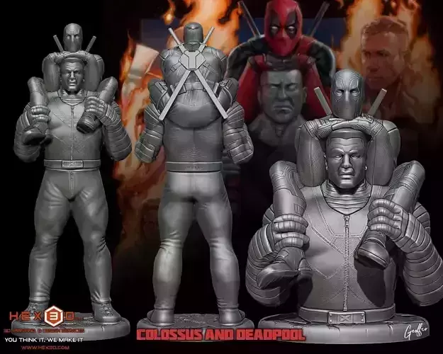 Colossus and Deadpool combo 3D print model