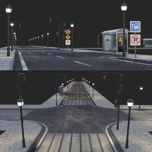 Road and busstop 3D model
