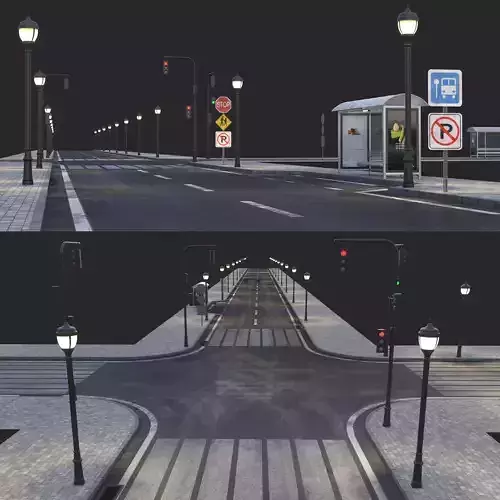 Road and busstop 3D model