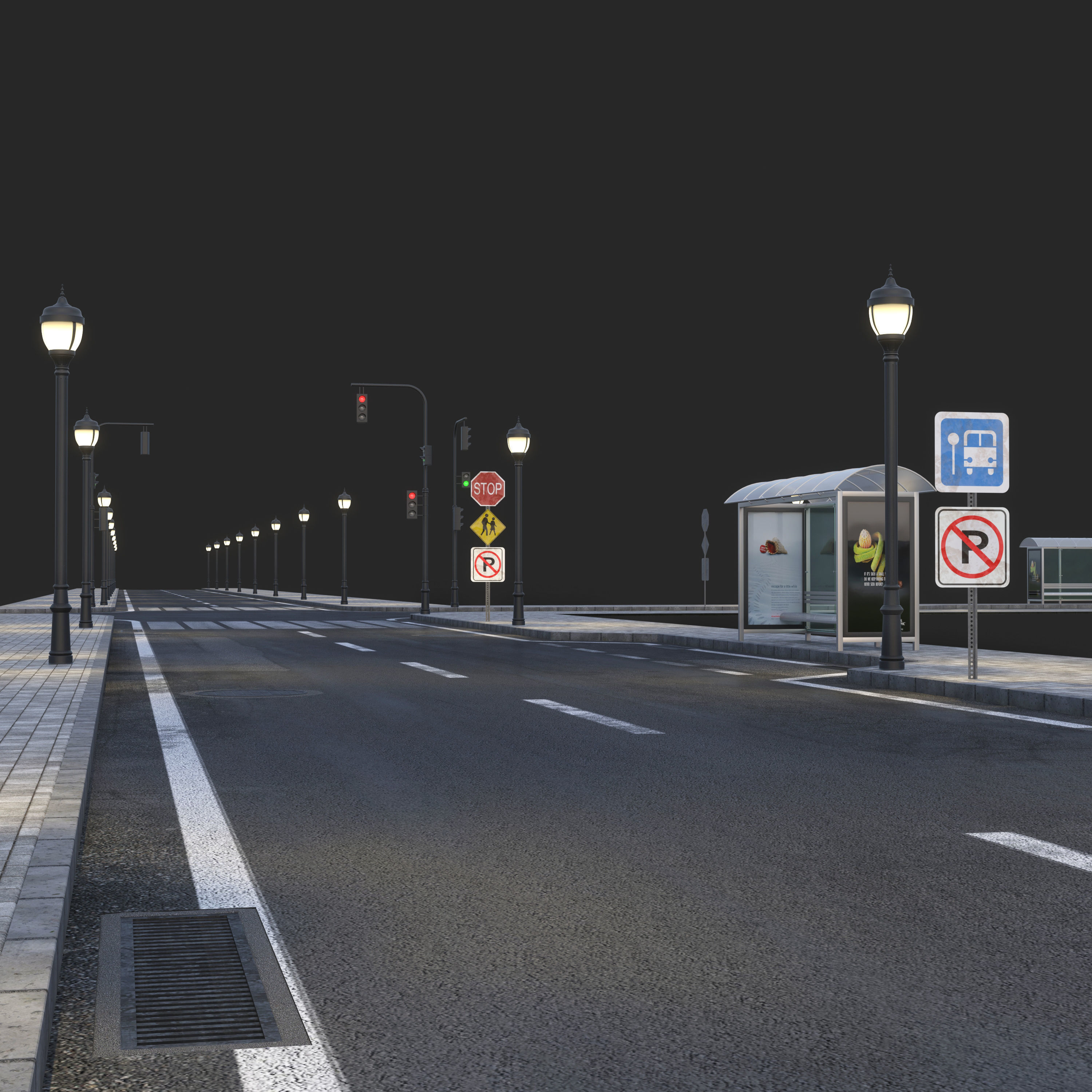 Road and busstop 3D model_2