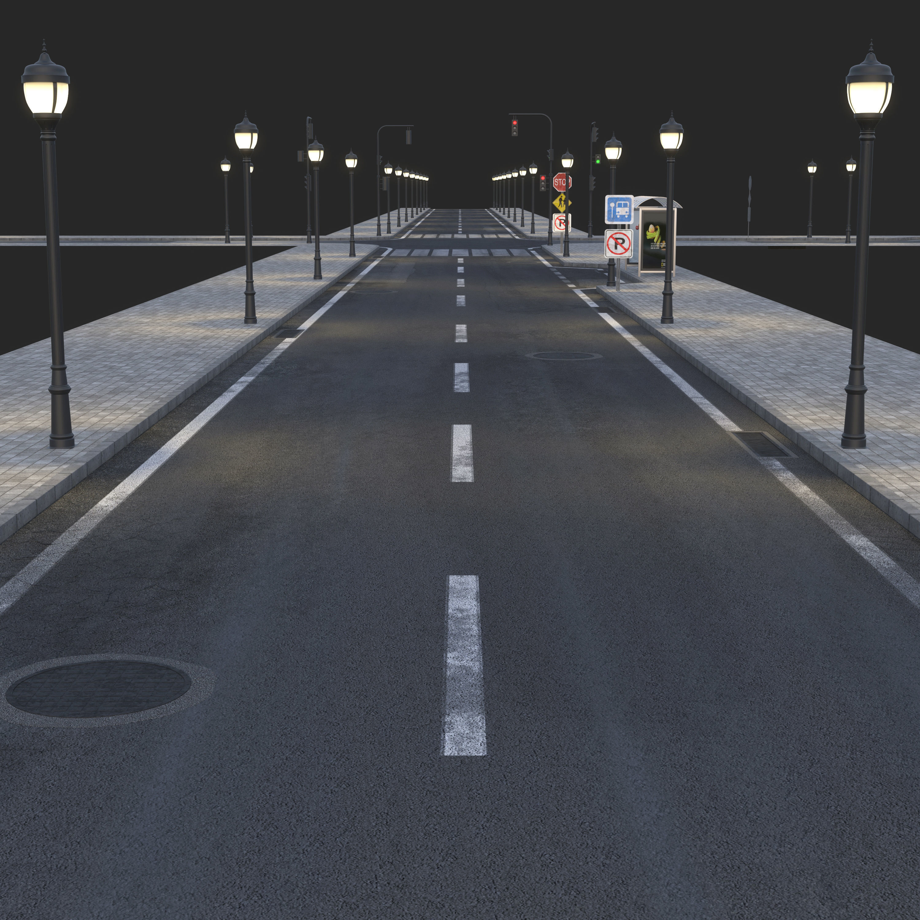 Road and busstop 3D model_1
