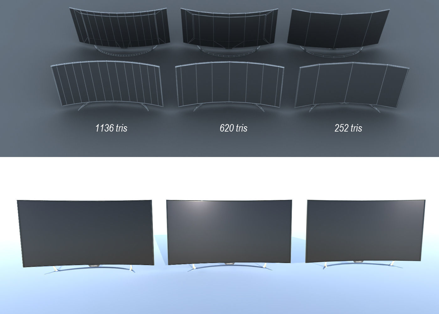 Curved TV HD with LOD Low-poly 3D model_3