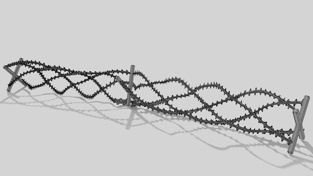 Barbwire barbed wire fence Free 3D model_4