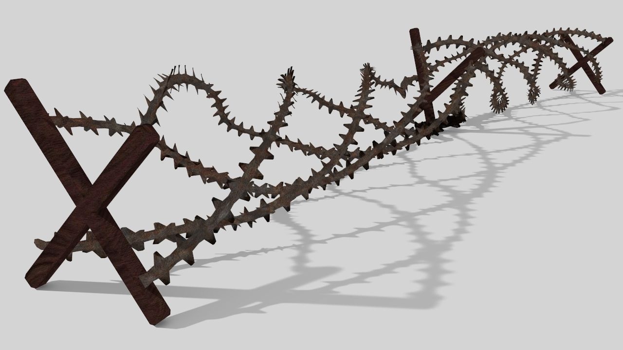 Barbwire barbed wire fence Free 3D model_2