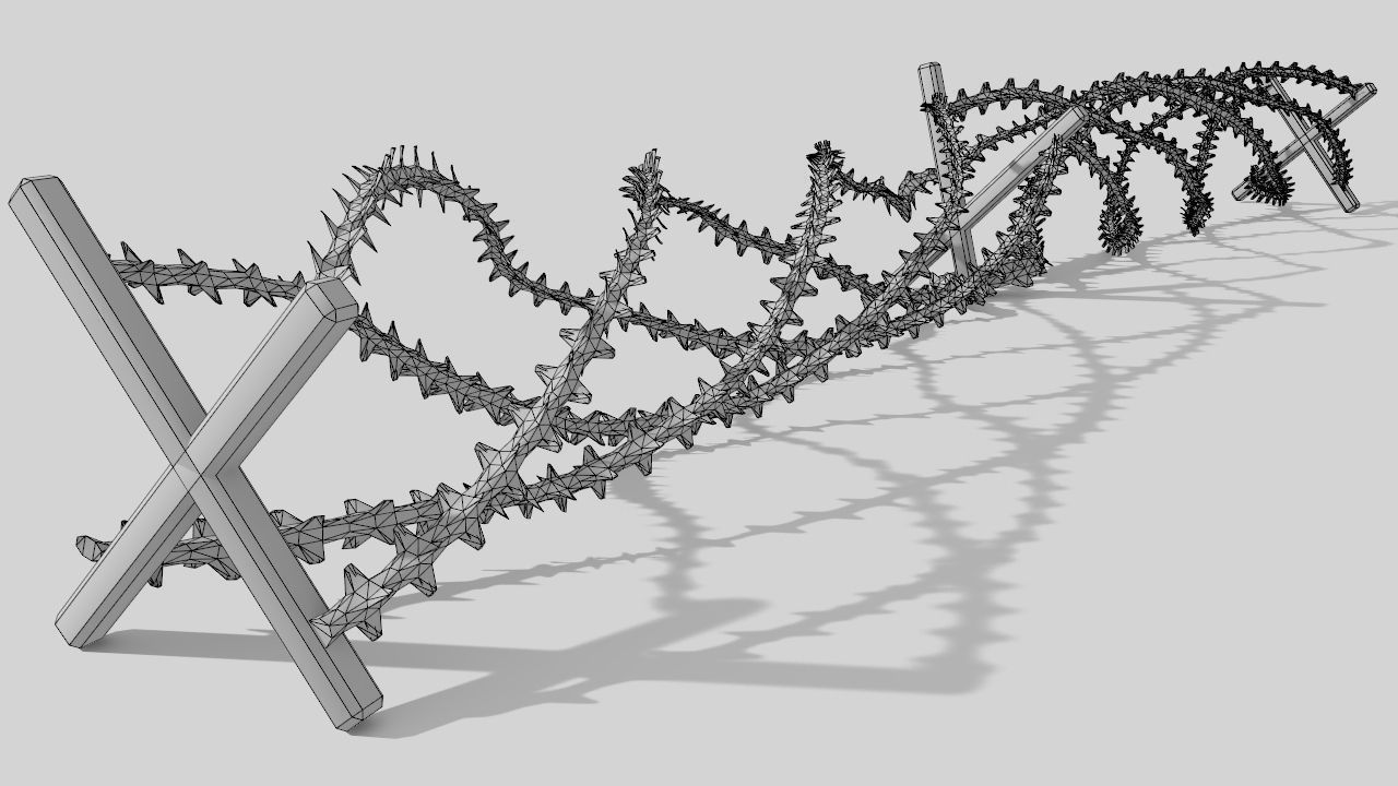 Barbwire barbed wire fence Free 3D model_5