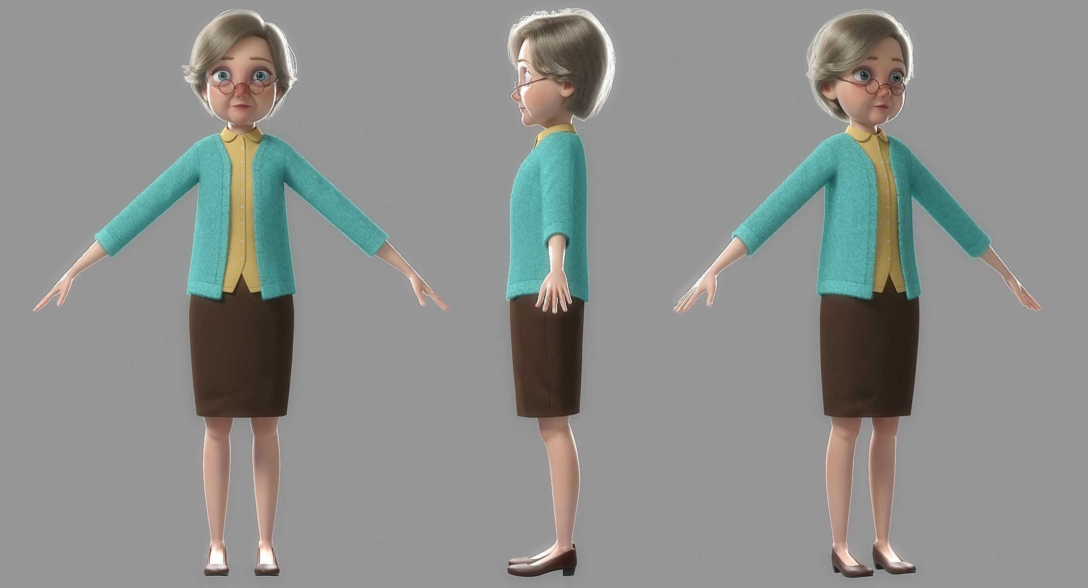 Cartoon Old Woman Rigged 3D model_21