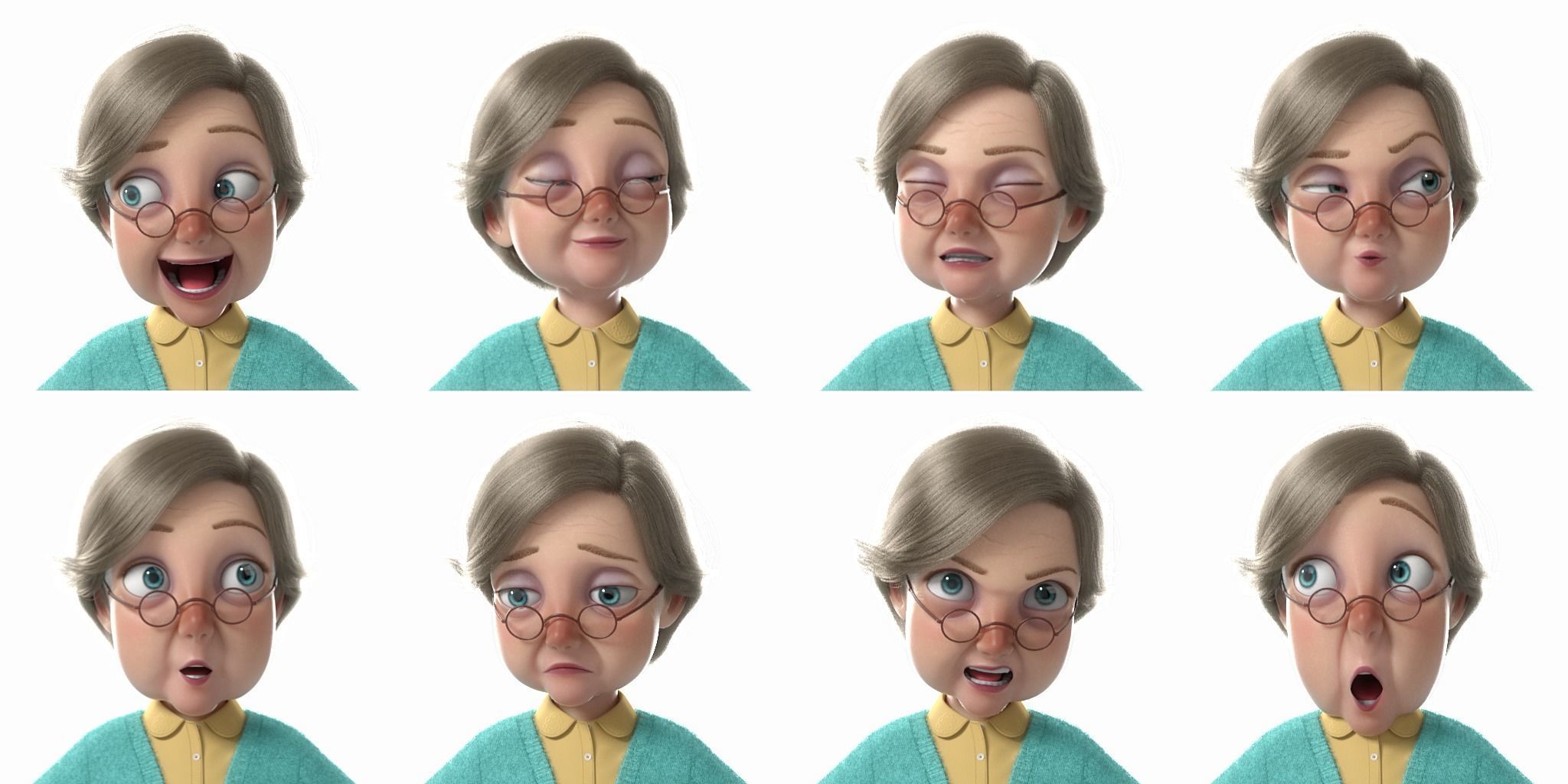 Cartoon Old Woman Rigged 3D model_4