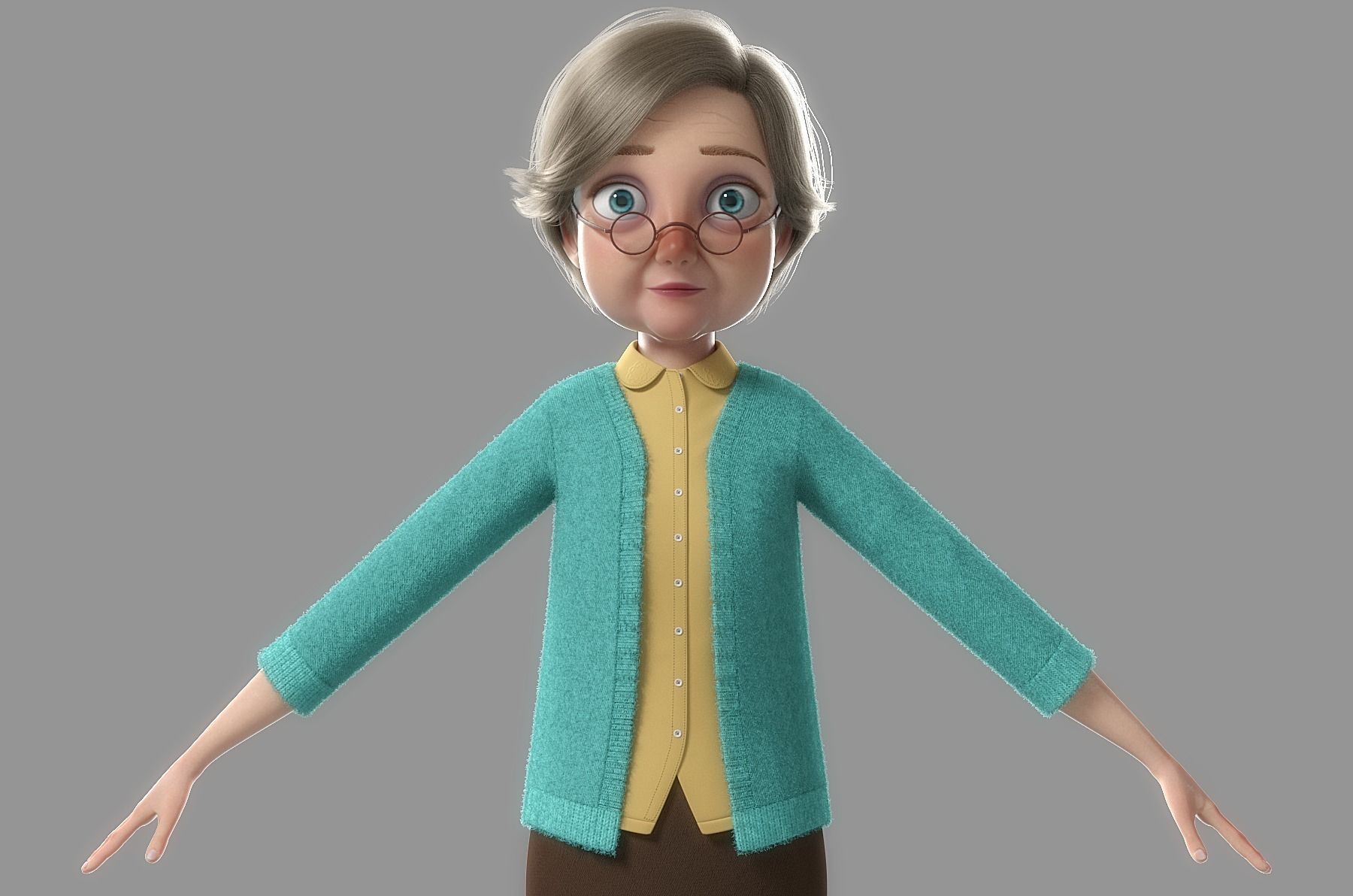 Cartoon Old Woman Rigged 3D model_13