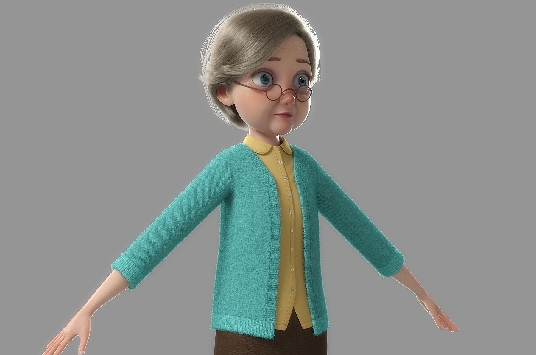 Cartoon Old Woman Rigged 3D model_20