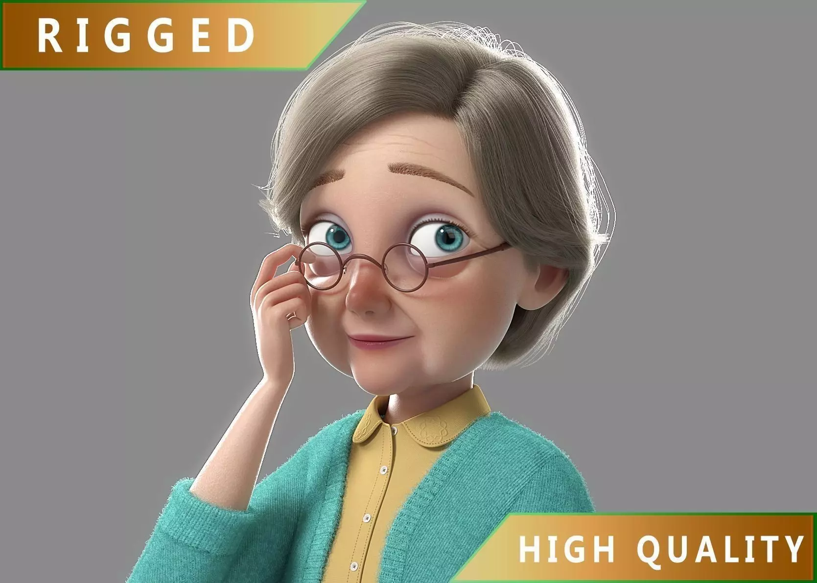 Cartoon Old Woman Rigged 3D model_0