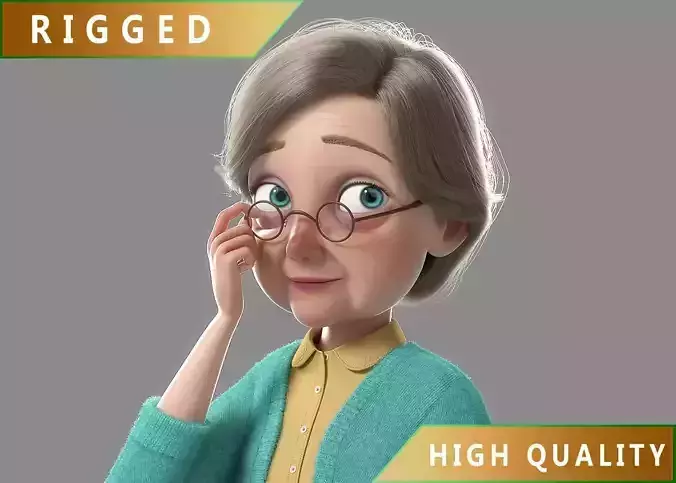 Cartoon Old Woman Rigged 3D model