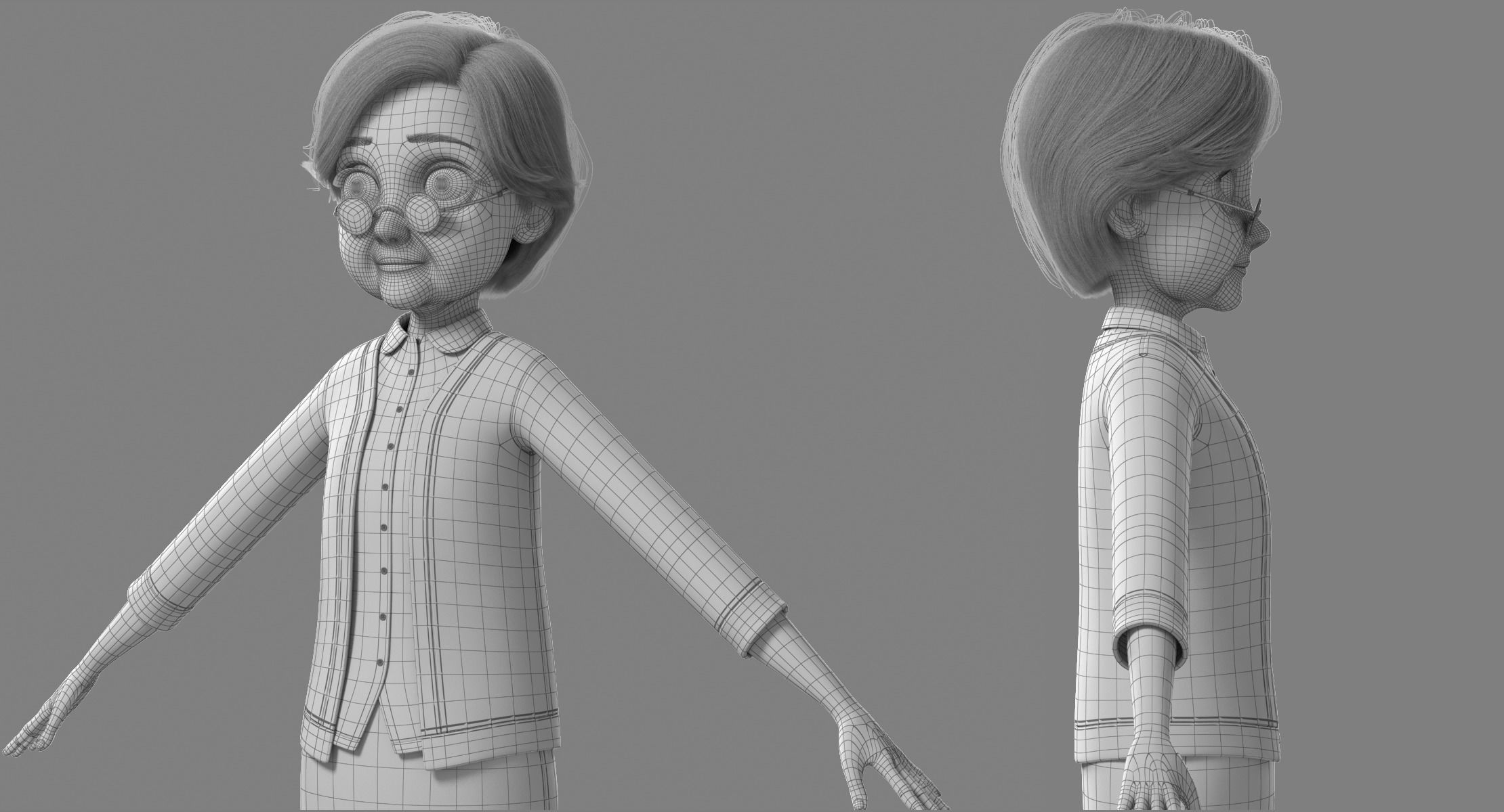 Cartoon Old Woman Rigged 3D model_34