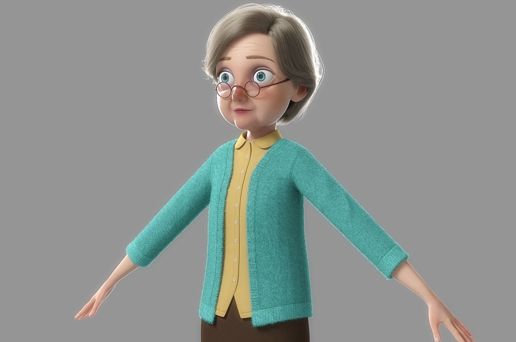Cartoon Old Woman Rigged 3D model_14