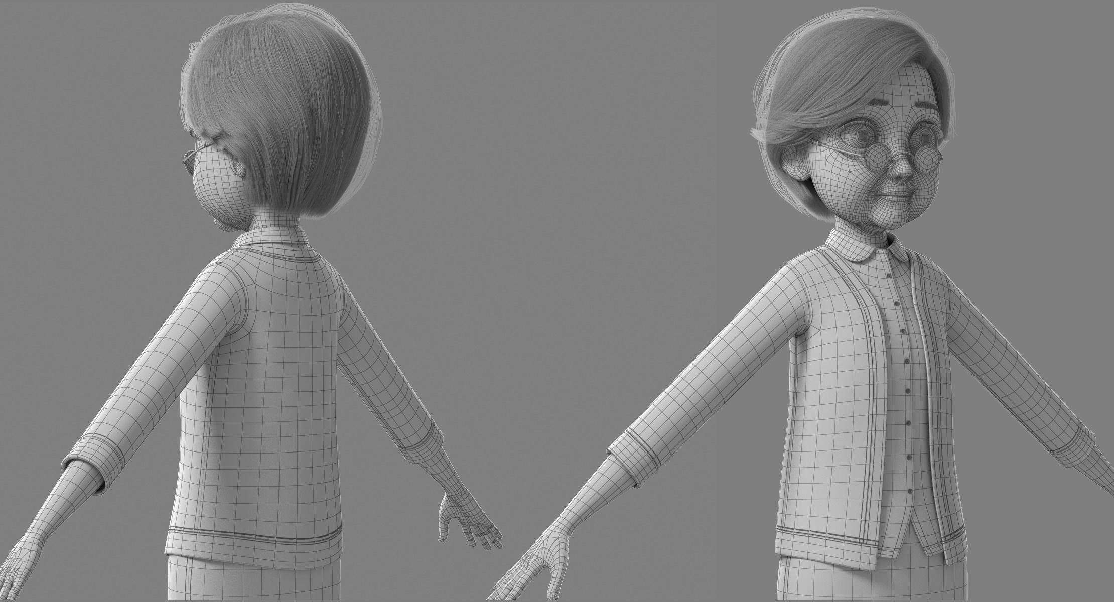 Cartoon Old Woman Rigged 3D model_35