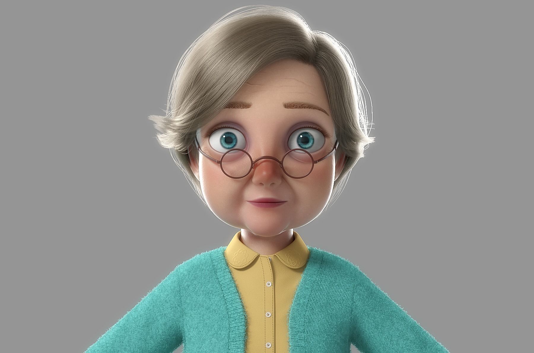 Cartoon Old Woman Rigged 3D model_5