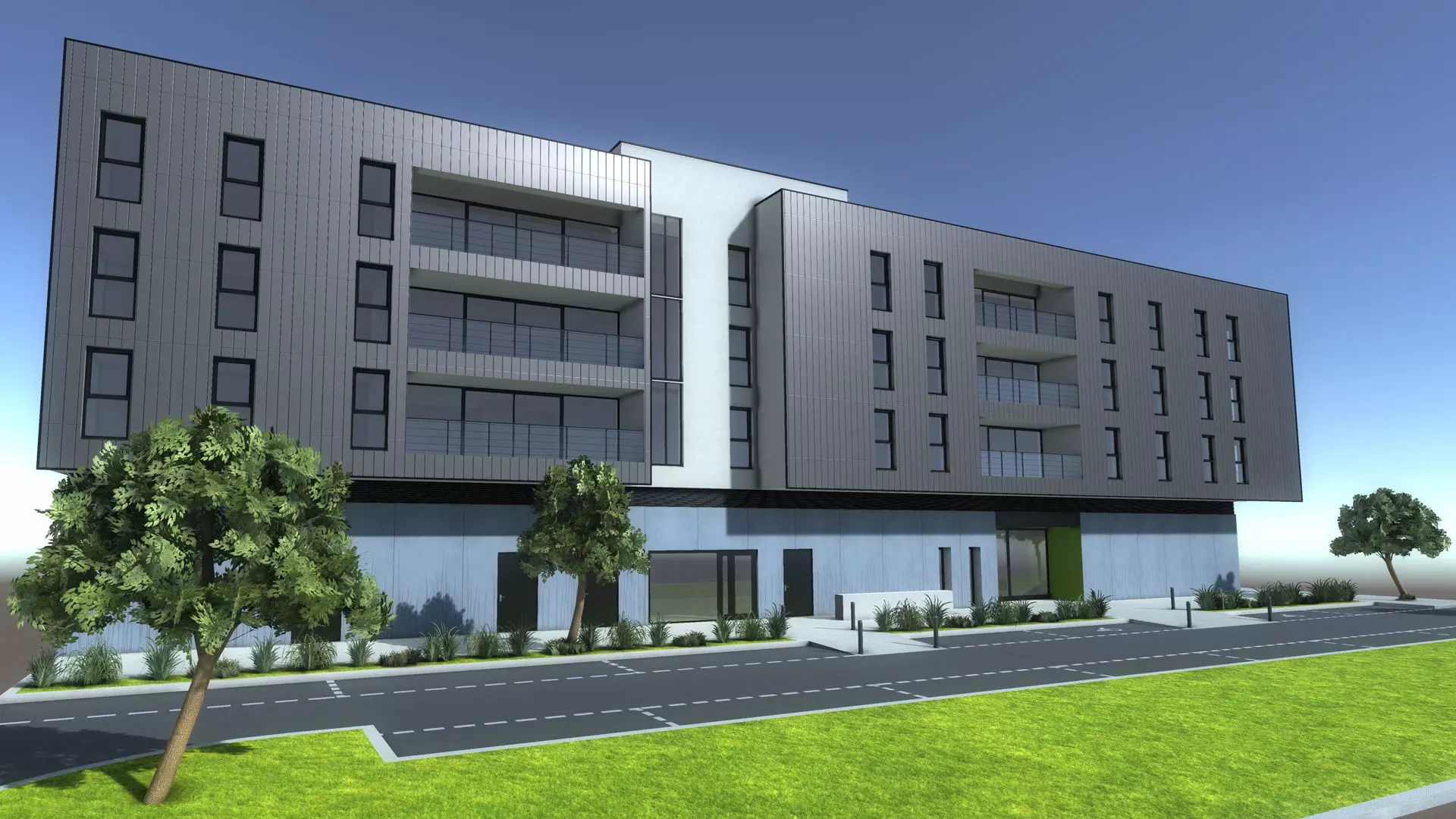 Apartment two story building Low-poly 3D model_0