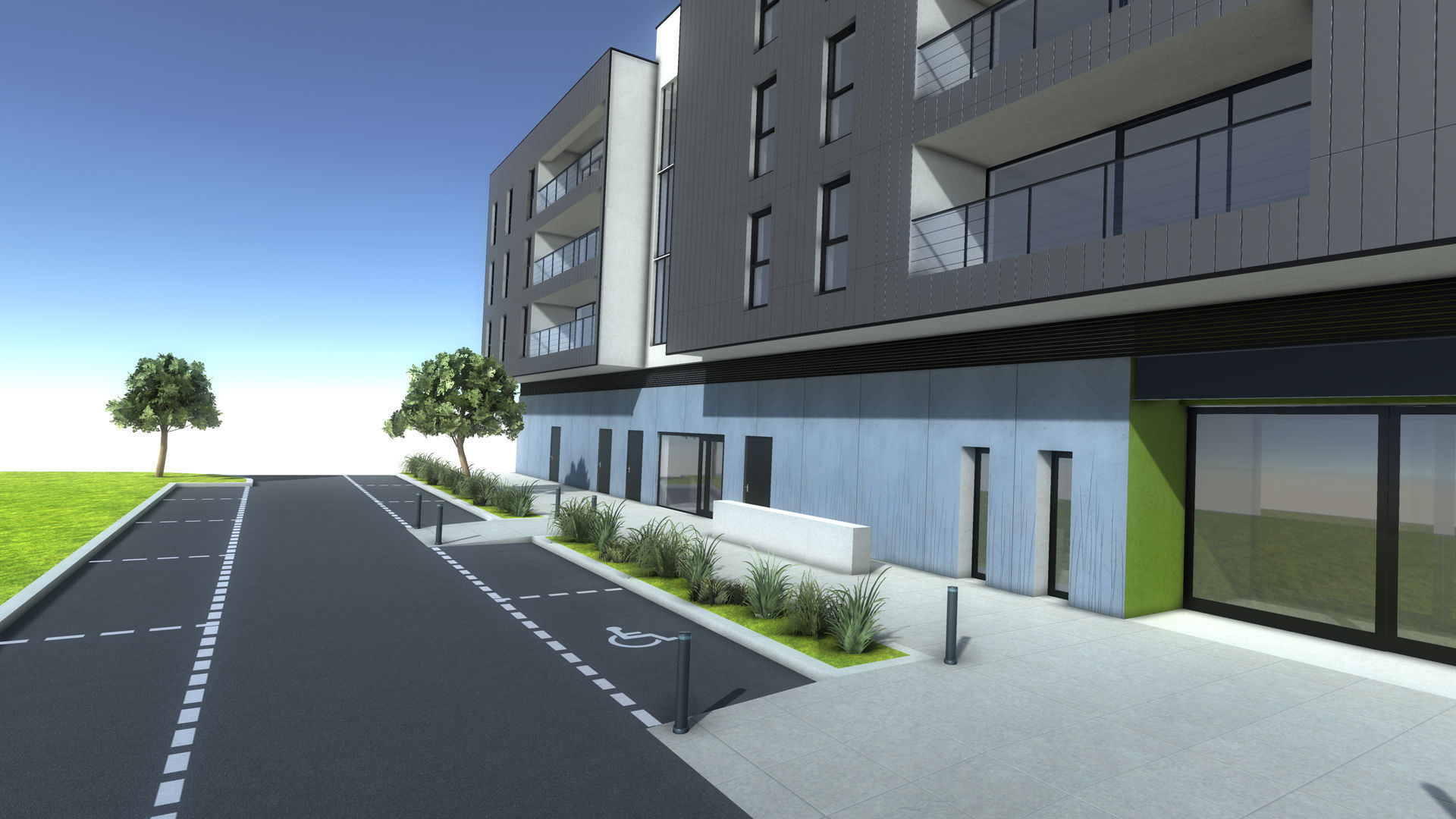 Apartment two story building Low-poly 3D model_4