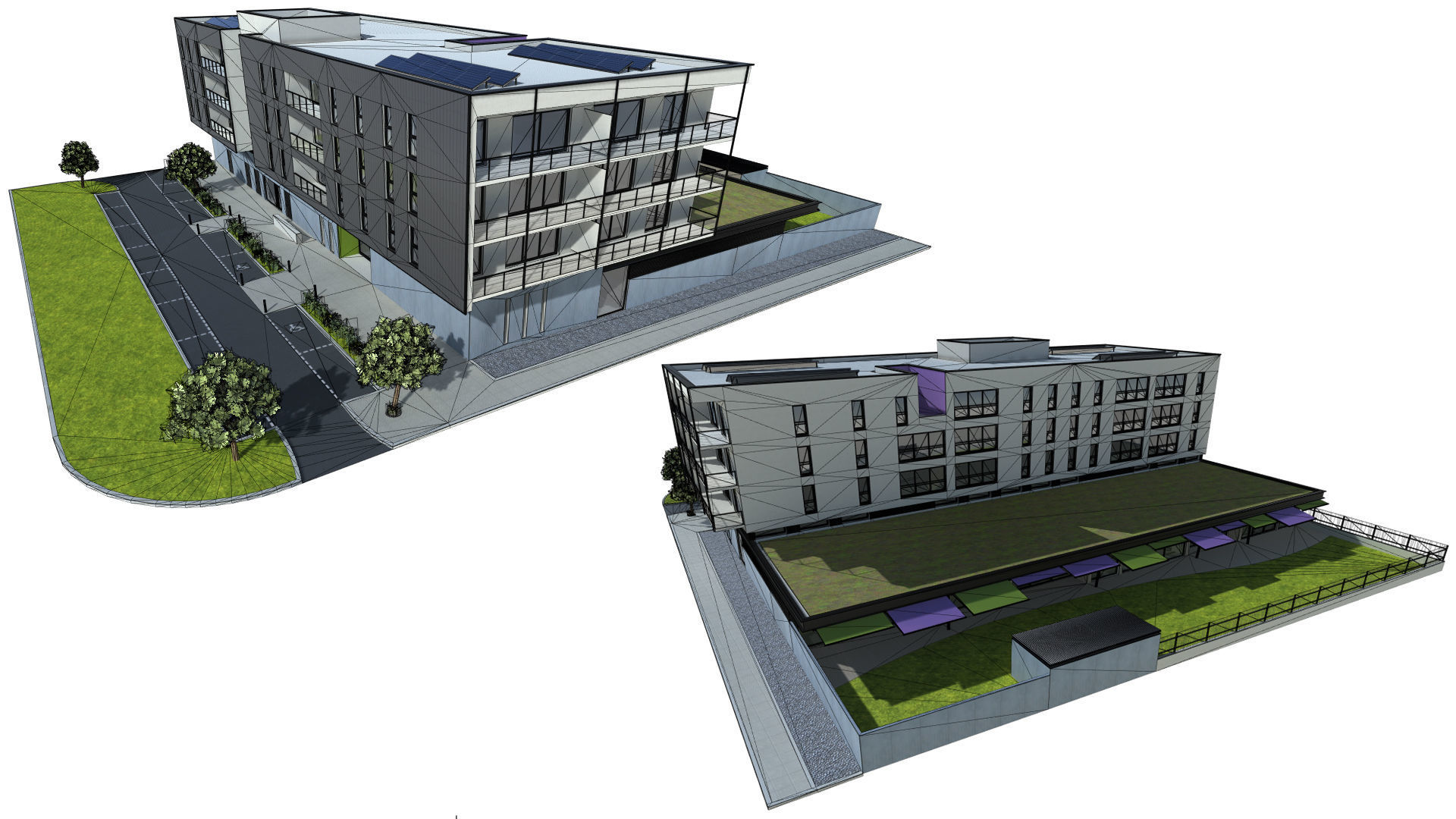 Apartment two story building Low-poly 3D model_11