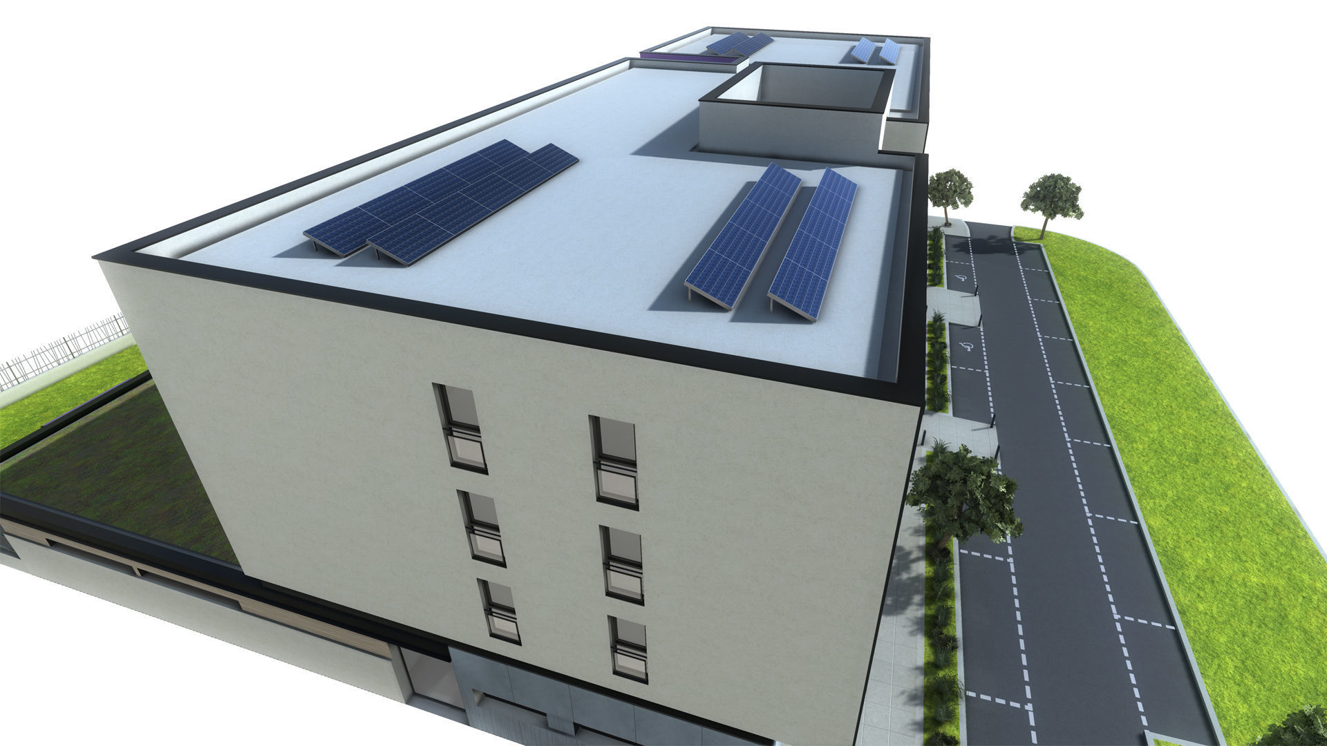 Apartment two story building Low-poly 3D model_3