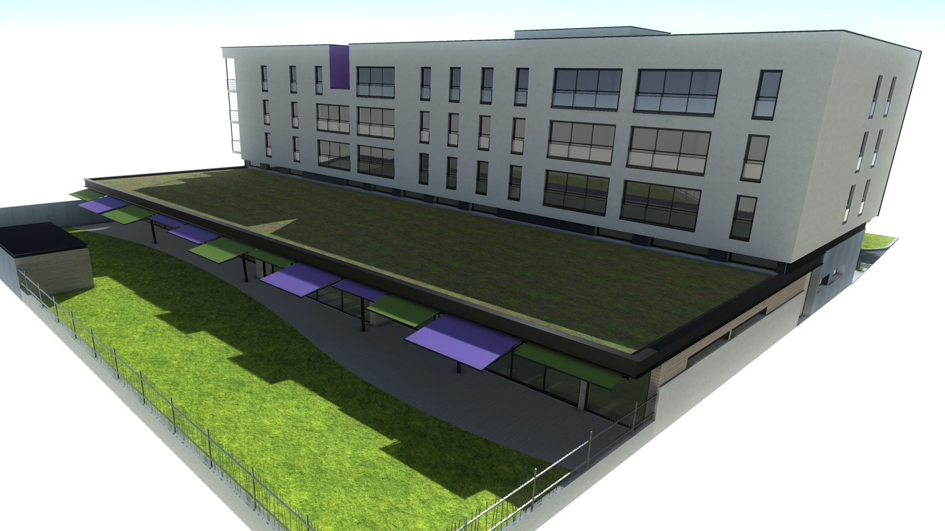 Apartment two story building Low-poly 3D model_7