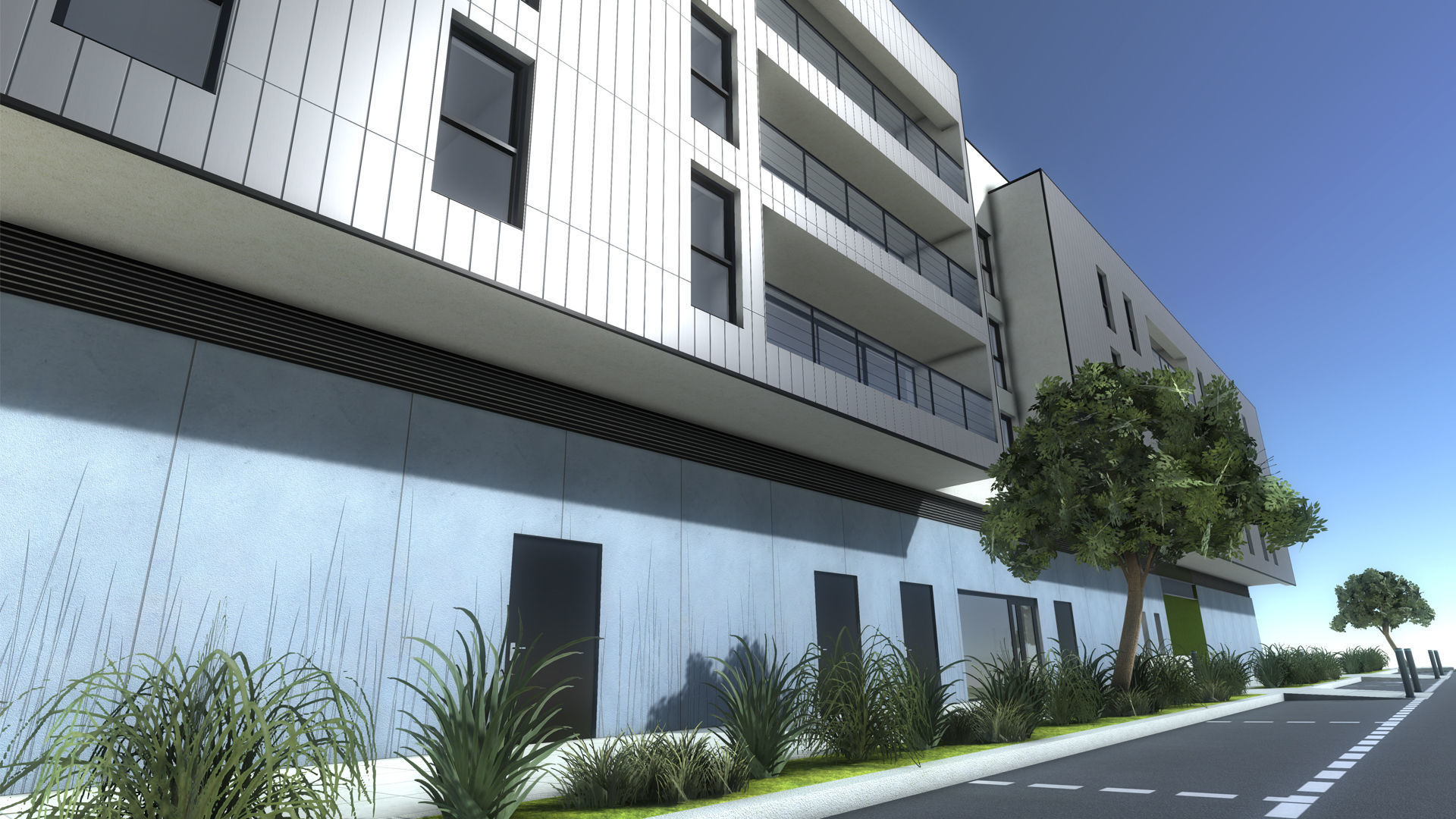 Apartment two story building Low-poly 3D model_5