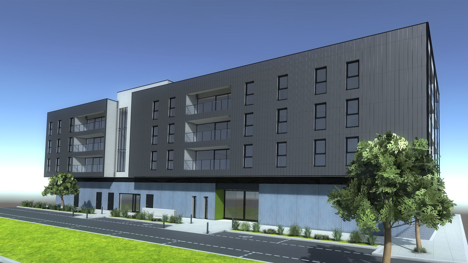 Apartment two story building Low-poly 3D model_1