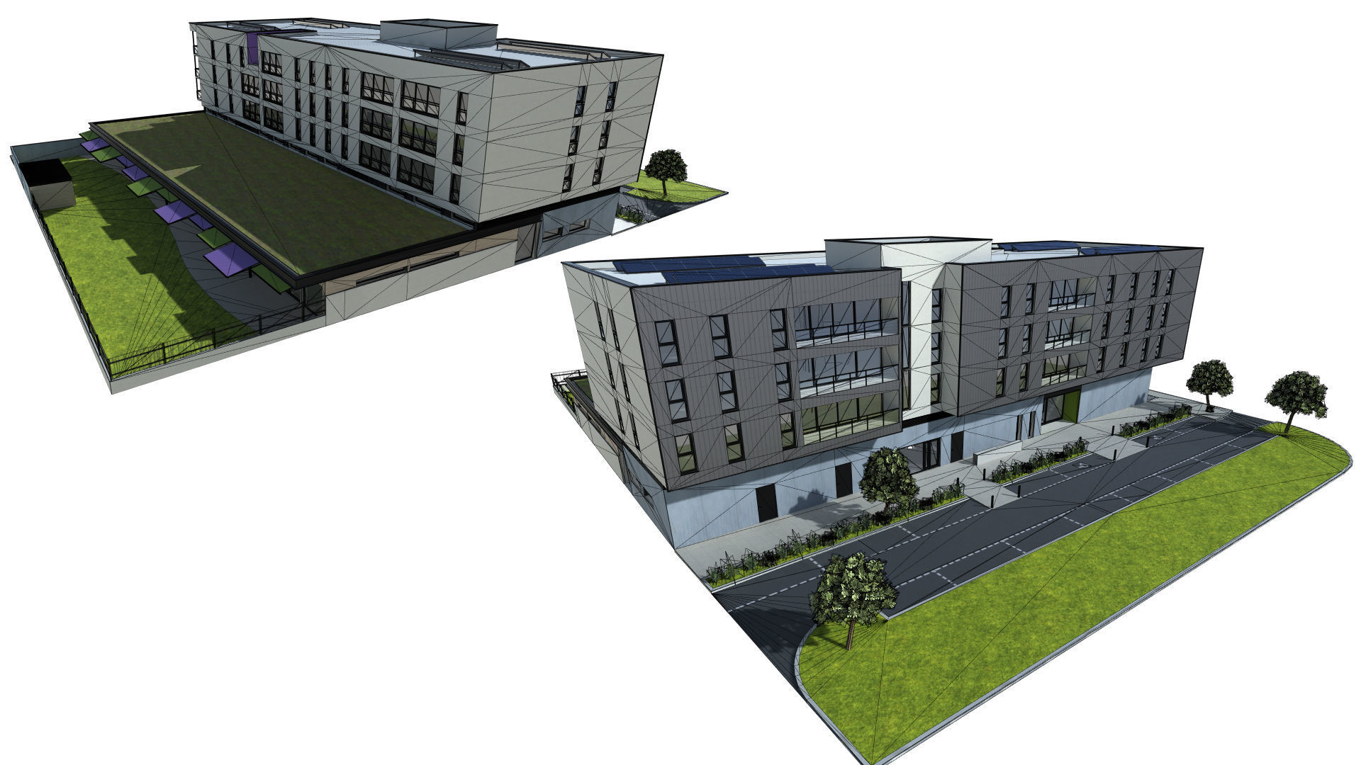 Apartment two story building Low-poly 3D model_10