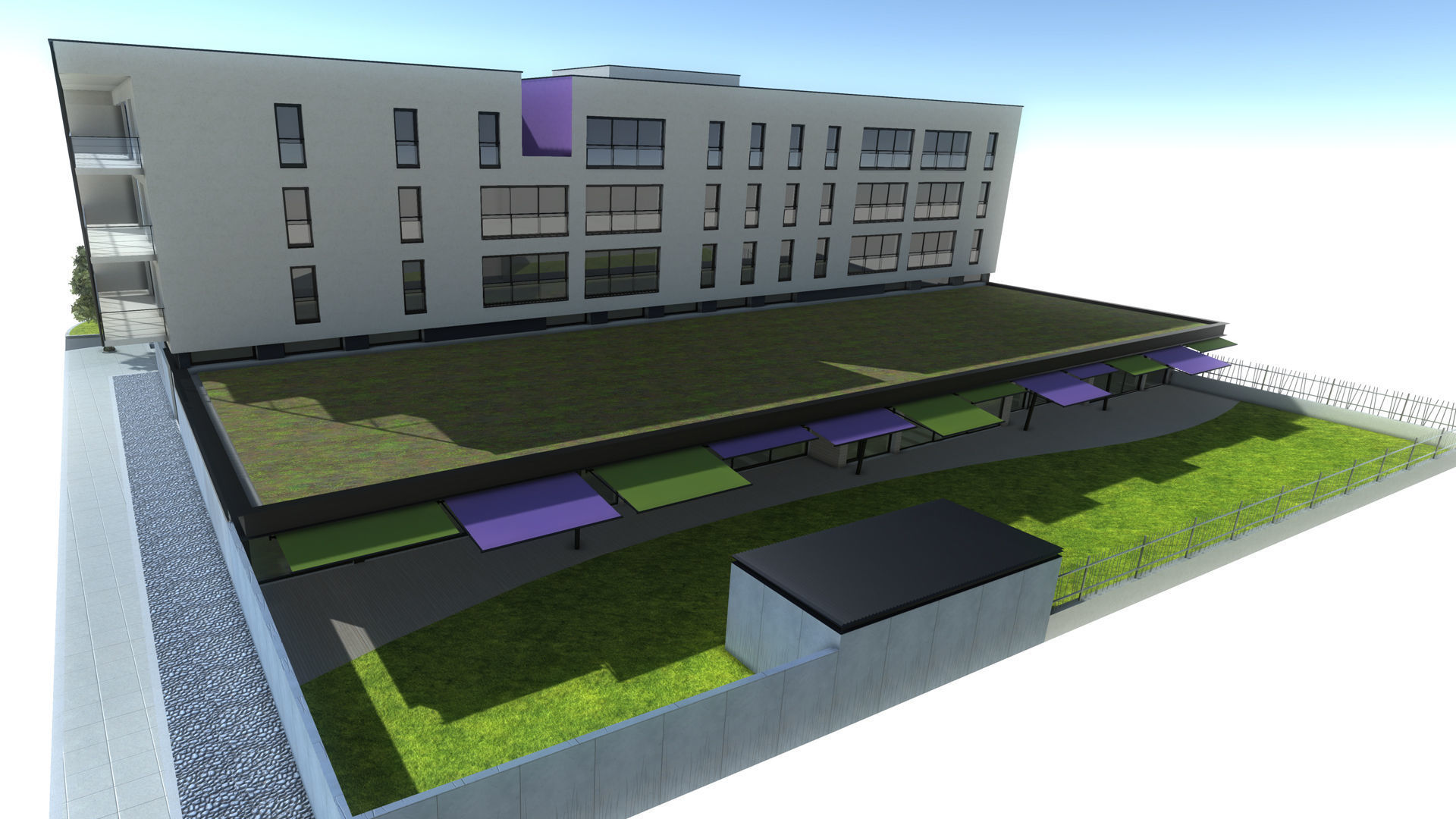 Apartment two story building Low-poly 3D model_6