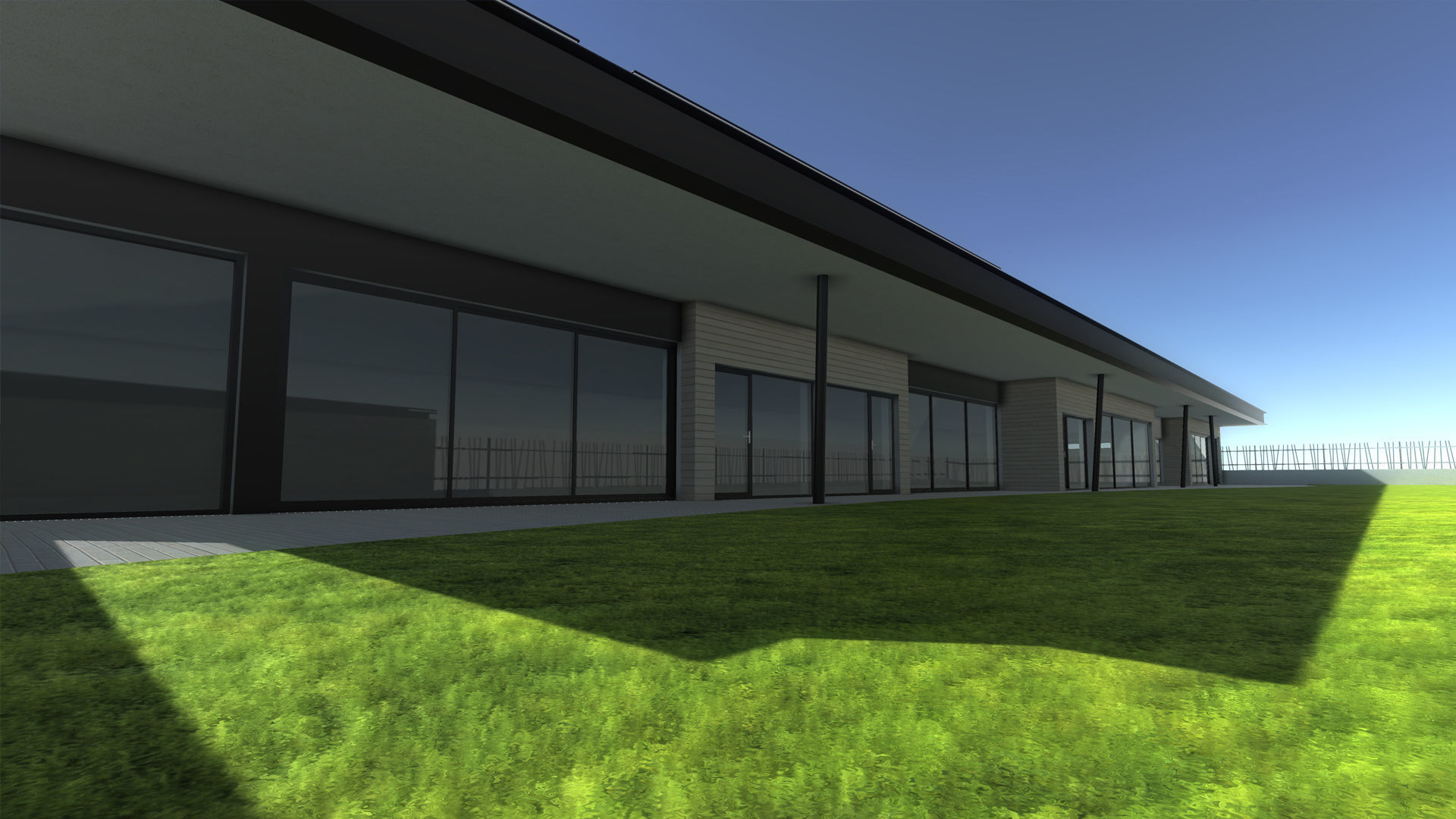 Hospital apartment building with fence Low-poly 3D model_6