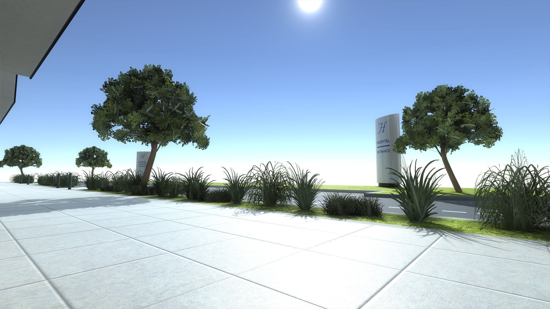 Hospital apartment building with fence Low-poly 3D model_9