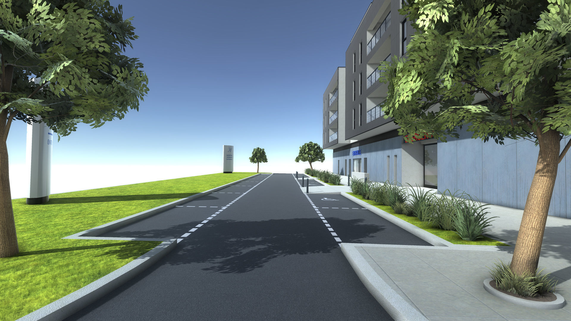 Hospital apartment building with fence Low-poly 3D model_13