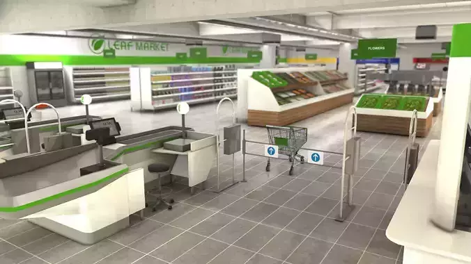 Supermarket interior with LOD Low-poly 3D model