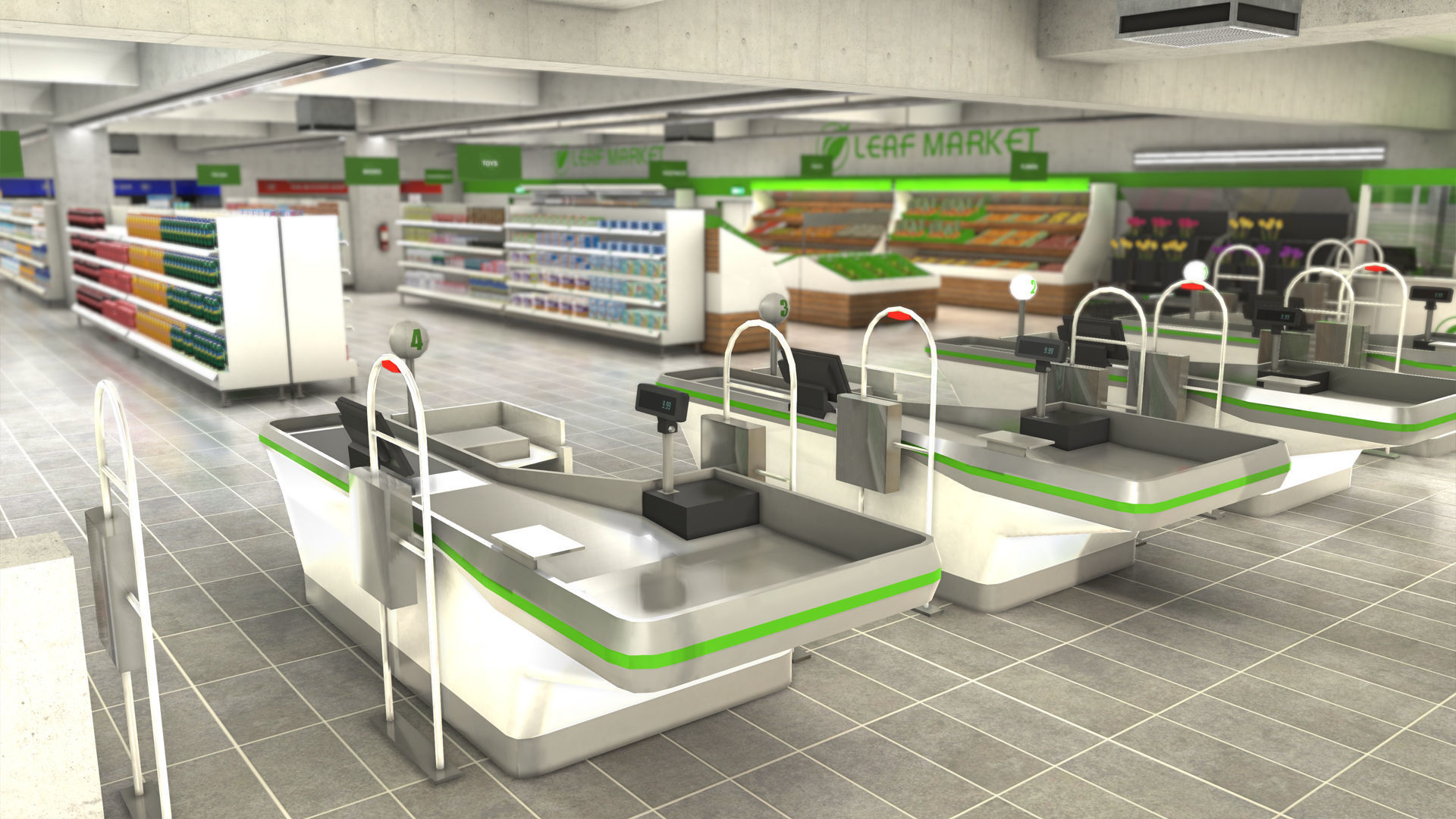 Supermarket interior with LOD Low-poly 3D model_9