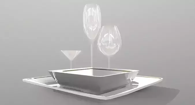 Plates and Glasses Low-poly 3D model