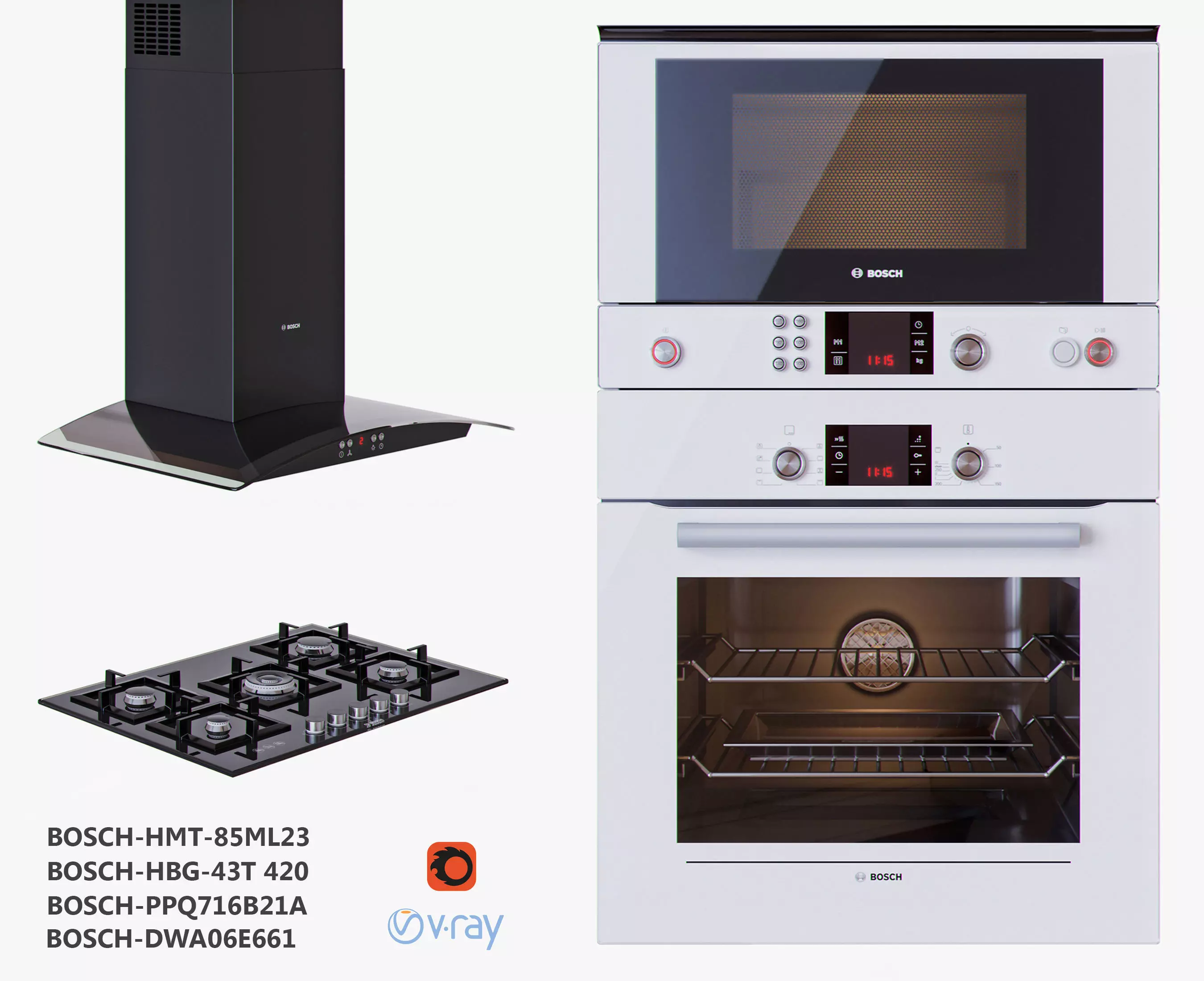 Bosch set electric oven with glass door 3D model_0
