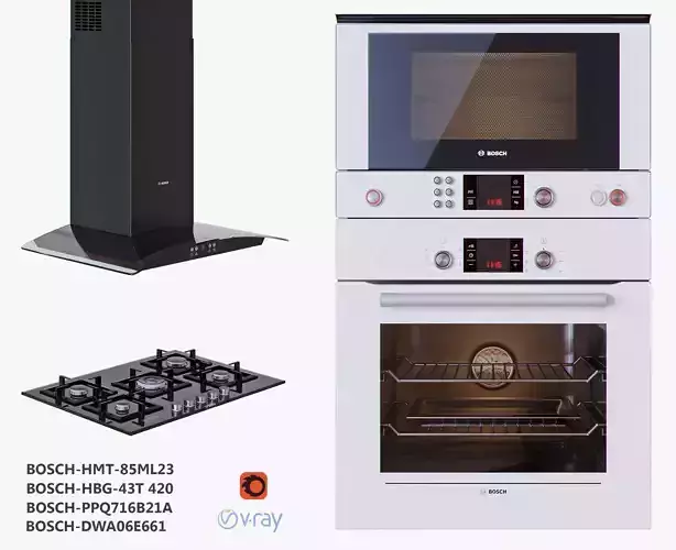 Bosch set electric oven with glass door 3D model