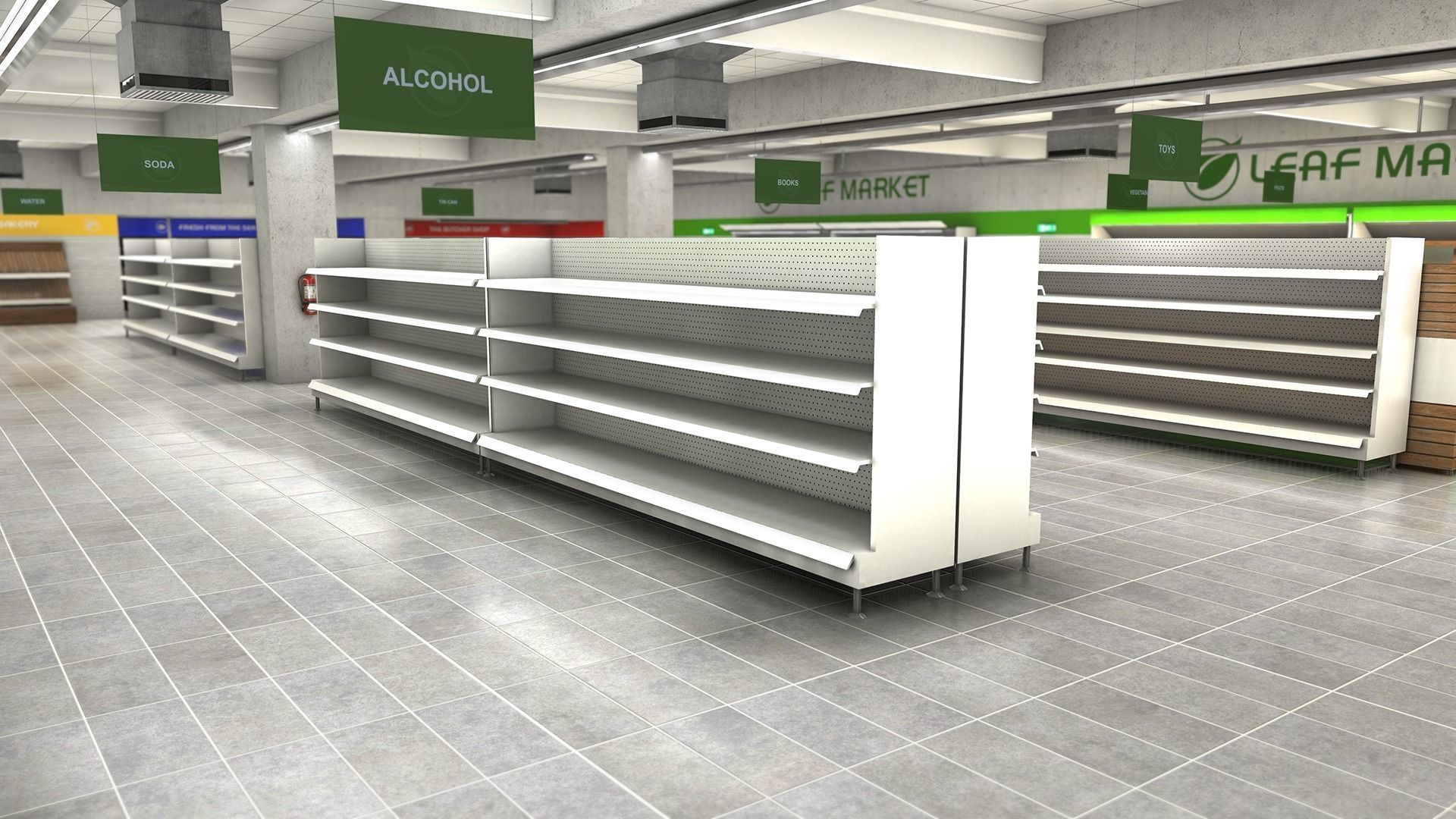 Supermarket empty Low-poly 3D model_7