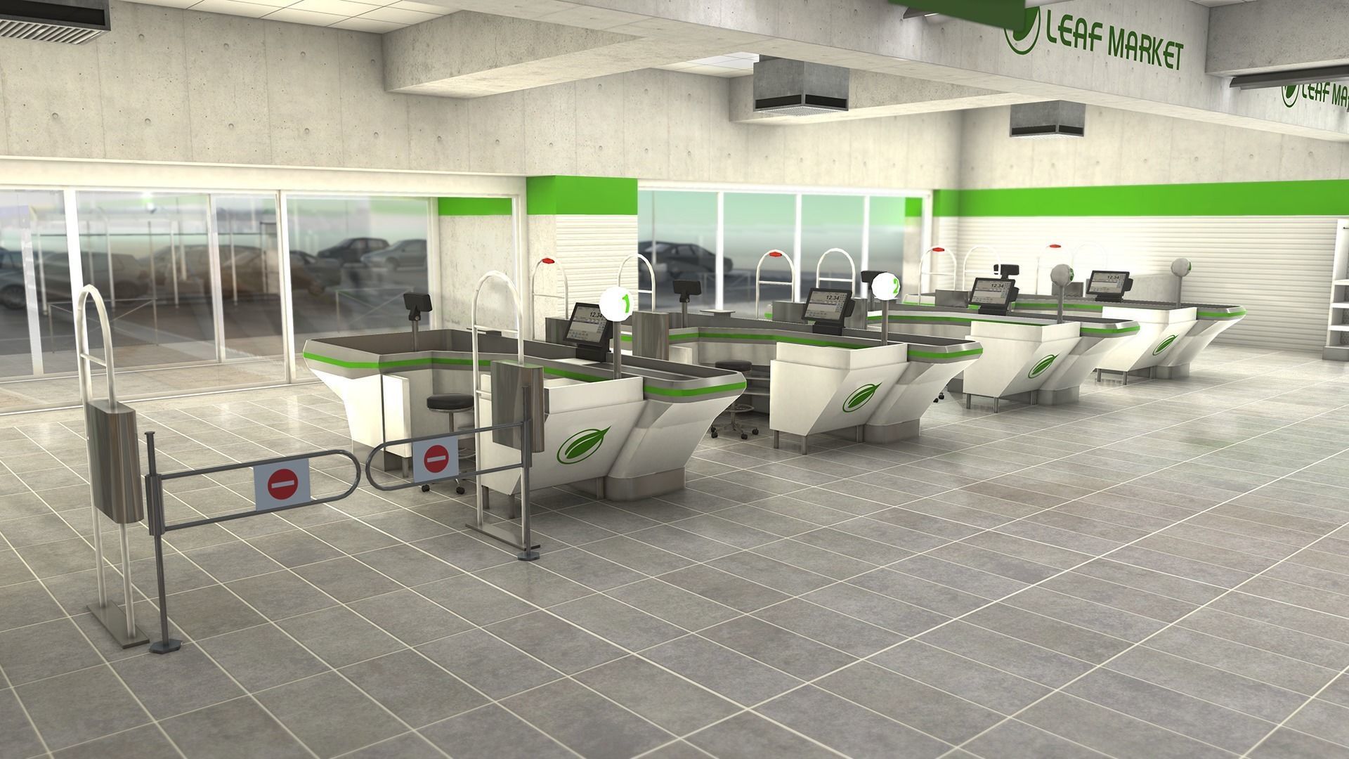 Supermarket empty Low-poly 3D model_2