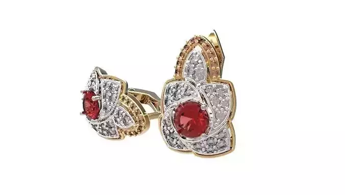 Gold earrings with diamonds 22 3D print model