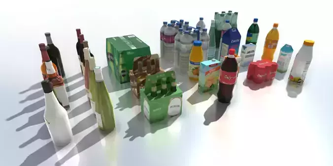 Drink products with LOD Low-poly 3D model