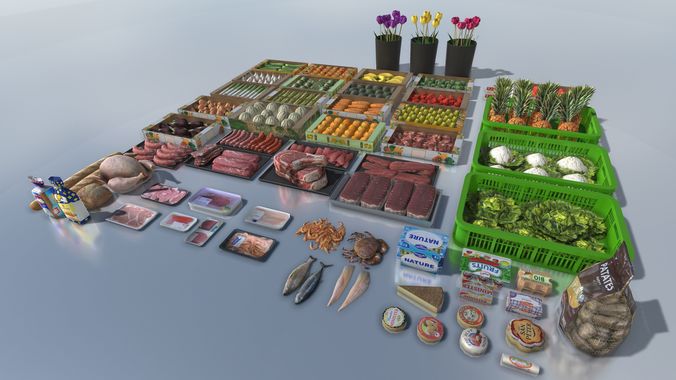 Fresh products with LOD Low-poly 3D model 3