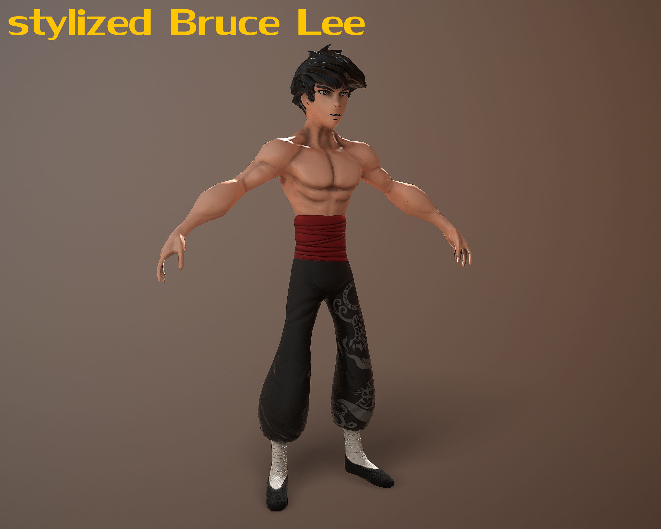 Bruce Lee stylized Low-poly 3D model_3