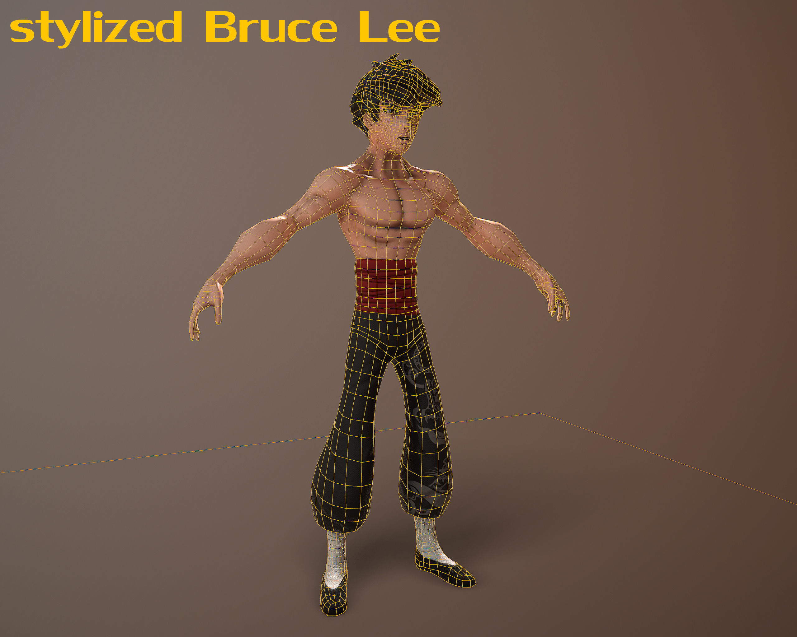 Bruce Lee stylized Low-poly 3D model_4