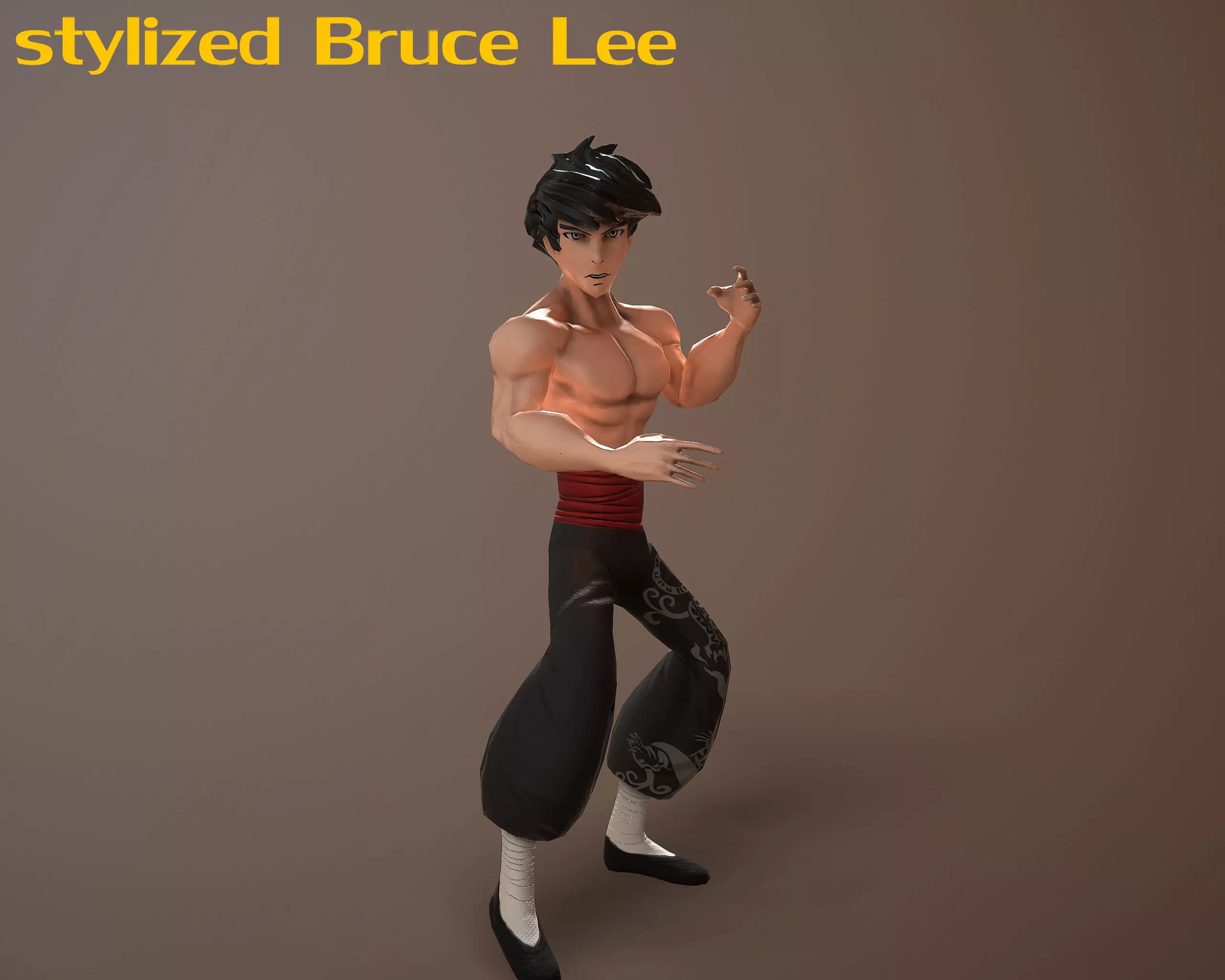 Bruce Lee stylized Low-poly 3D model_0