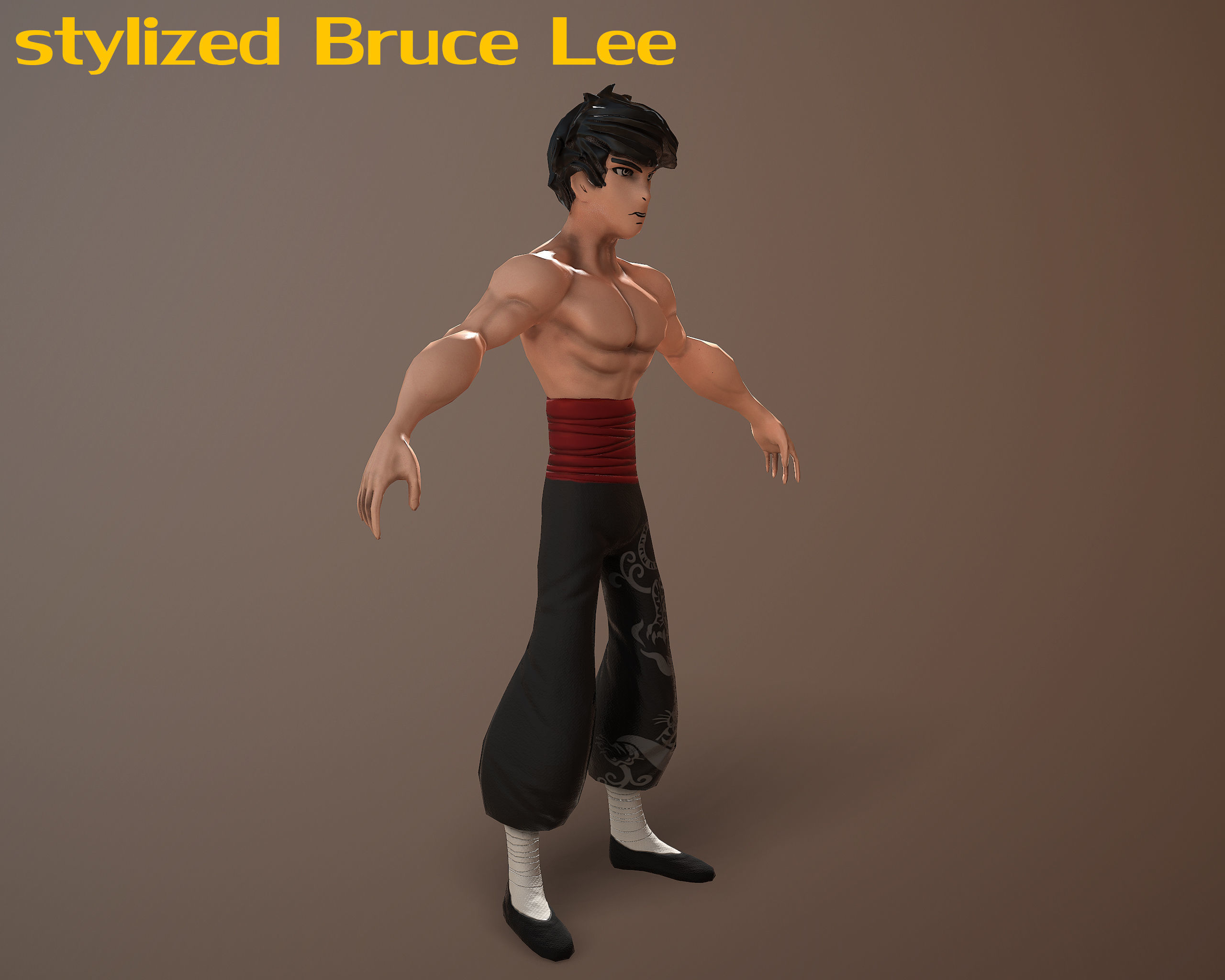 Bruce Lee stylized Low-poly 3D model_9