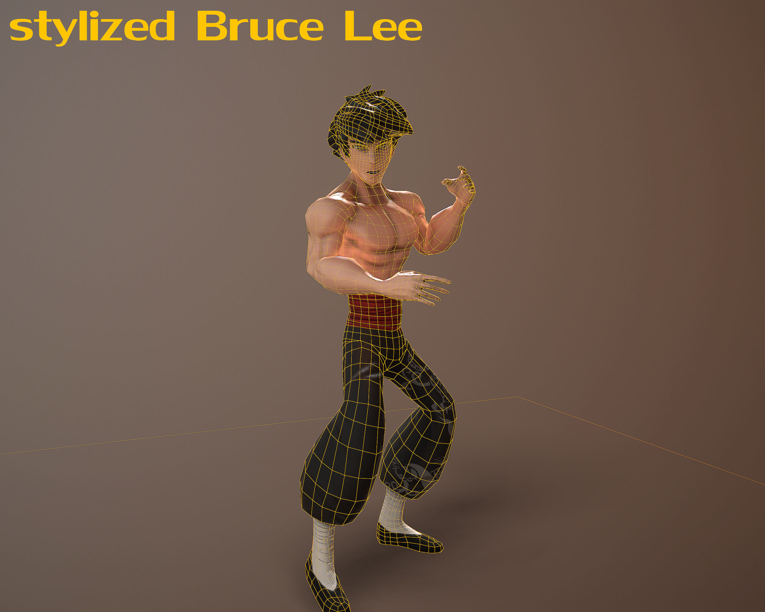 Bruce Lee stylized Low-poly 3D model_2