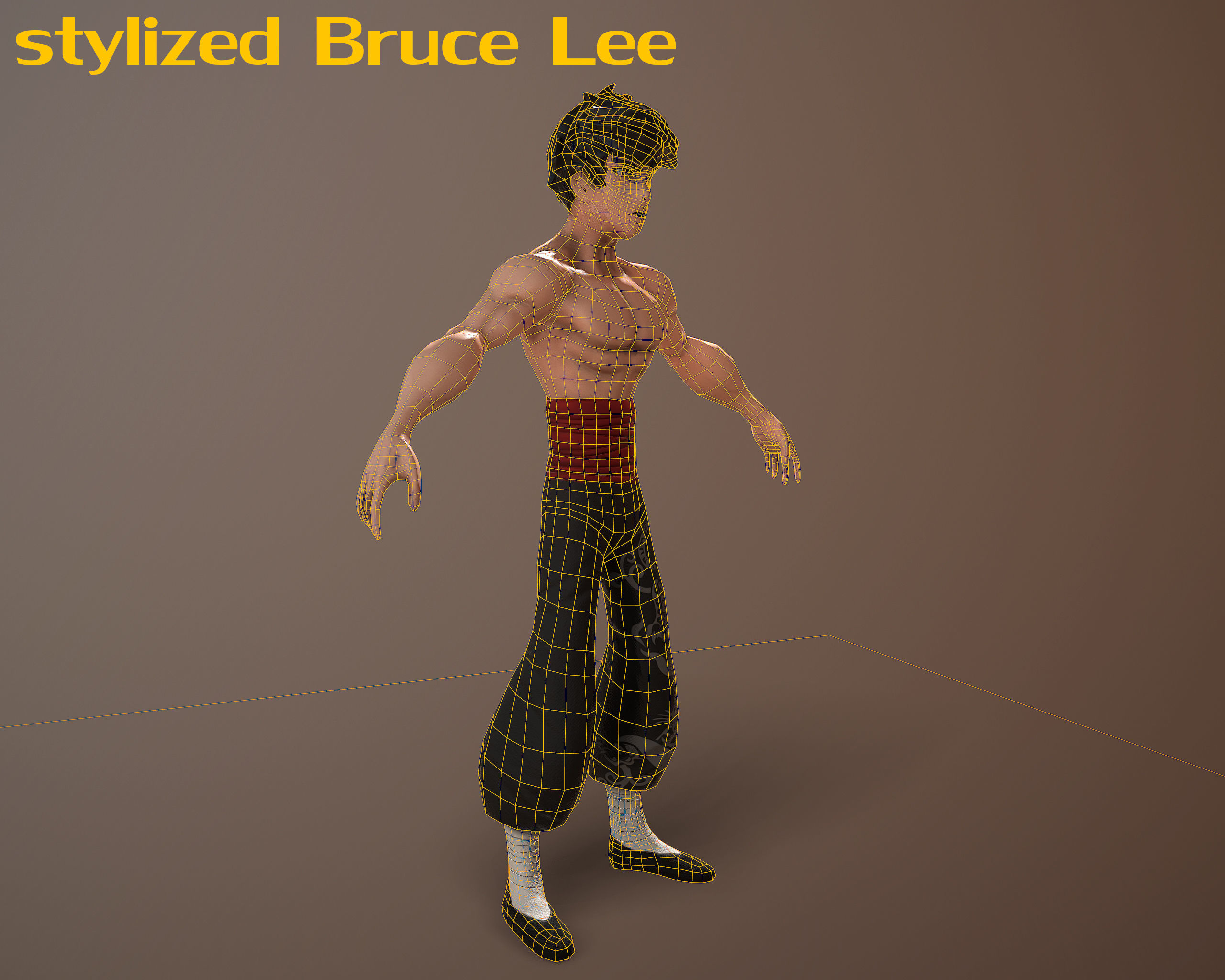 Bruce Lee stylized Low-poly 3D model_10