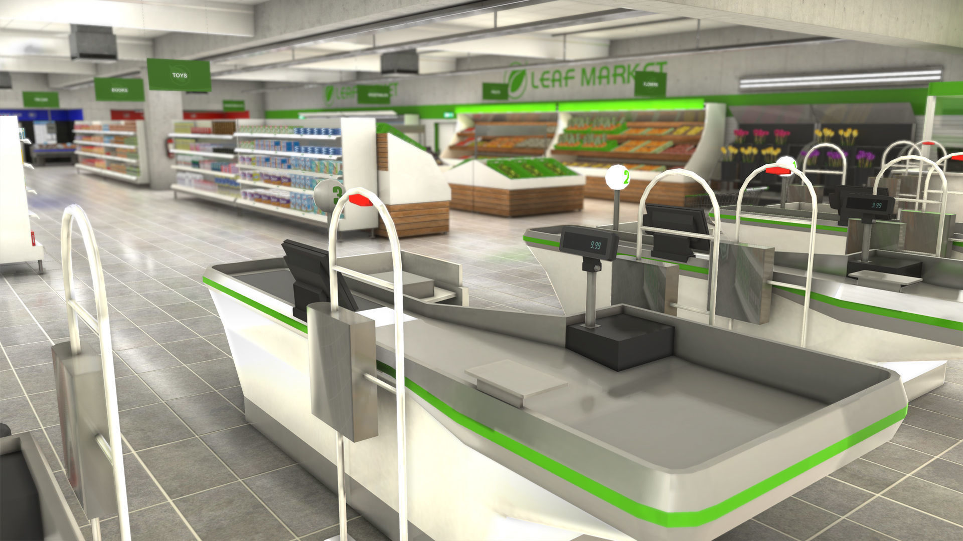 Complet Supermarket with LOD Low-poly 3D model_3