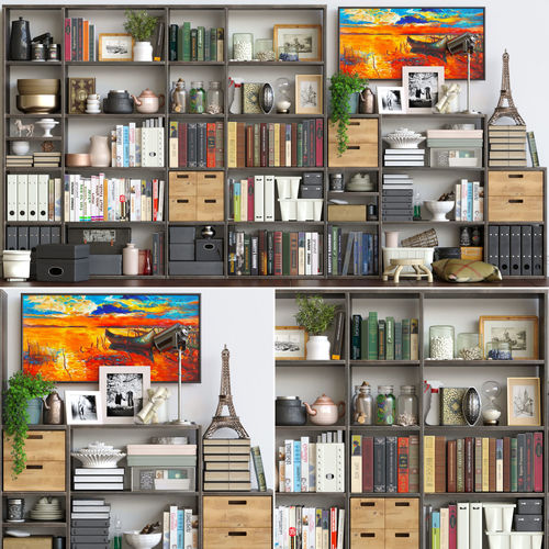 Set-194 living room with bookshelves and paintings 3D model